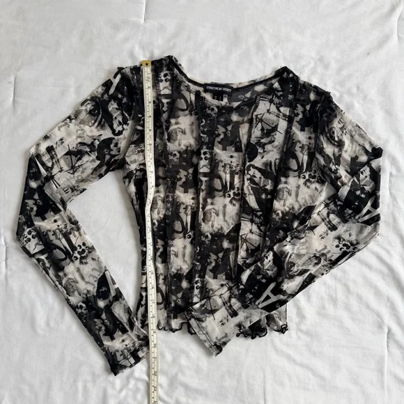 Streetwear Society Black & White Abstract Mesh Long Sleeve Top - Picture 7 of 10